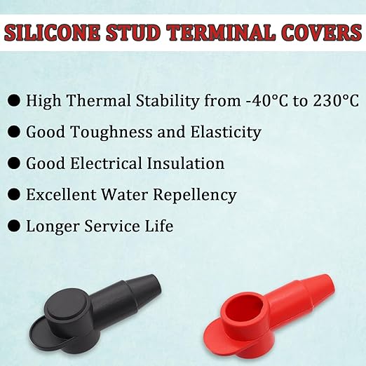 10PCS Silicone Terminal Covers for 10-2AWG Wire, 5PCS Red and 5PCS Black Suitable for Alternator Battery Stud and Power Junction Blocks Q-076