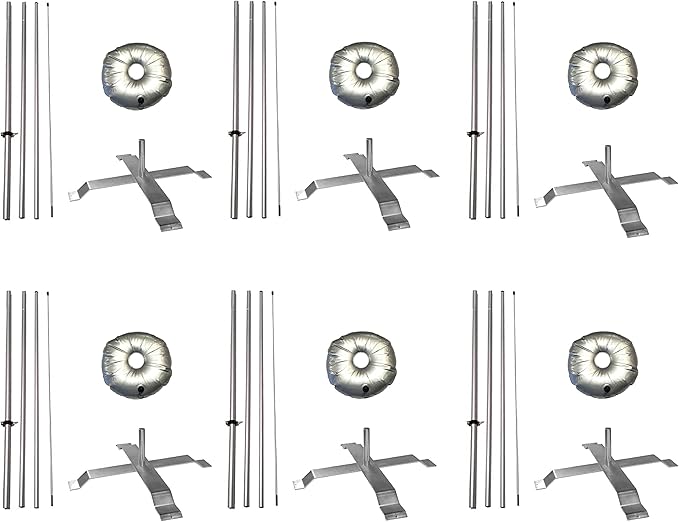 Feather Flag Telescoping fibre glass Hardware 14ft fibreglass Carbon fibre Flexible Pole tip Kits with Cross-Base and Weight-Donut Hardware Only. (Pack 6)