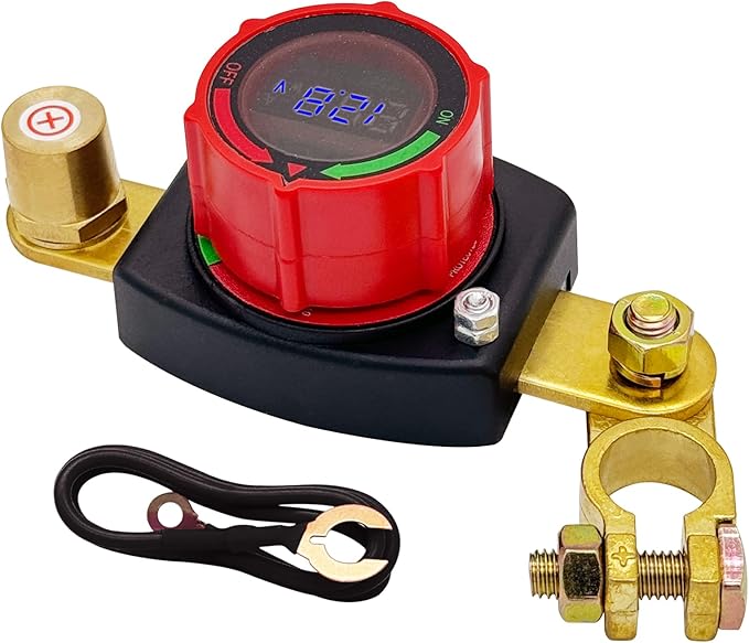 Ampper Battery Disconnect Switch with Voltmeter, 12-48V Battery Cut Off ON/Off Shut Off Switch W/Positive Terminal for Car, RV and More (Top Post Positive)