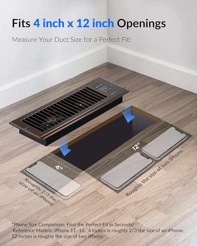 Super Quiet Register Booster Fan for 4" x 12" Register Holes, Smart Register Vent with Dual Intelligent Thermostat and WIFI App Control, Heating Cooling AC Vent Fan (ORB)