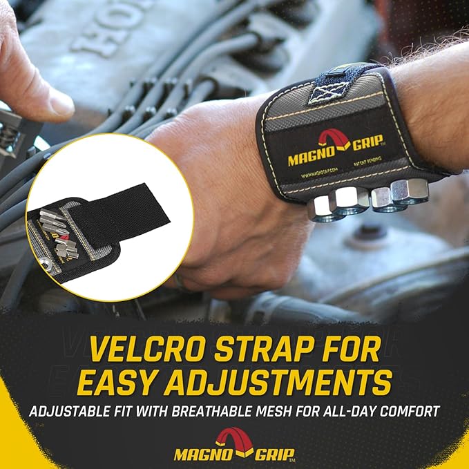 MagnoGrip Magnetic Wristband for Holding Screws, Nails, Drill Bits, Super Strong Magnets, Adjustable Strap, Essential Tool for DIYers, Handyman, Mechanics, Construction & Home Improvement - Platinum