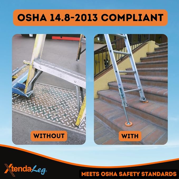 Xtenda-Leg® Ladder Leveler - Rubber Feet, Perfect for Extension Ladders, Stabilizer Attachments for Safe Use - Stable Platform for Uneven Ground - Easy Installation - OSHA Approved - 6 Pairs