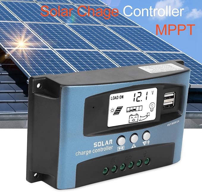 FOSA MPPT Solar Controller, Dual USB, 12V, 40A, LCD Display, Solar Panel Regulator, Blue