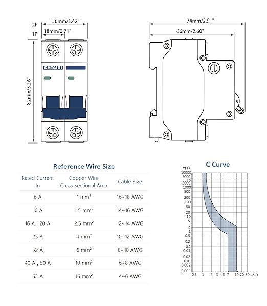 DC Miniature Circuit Breaker, 2 Pole 600V 10 Amp Isolator for Solar PV System, Thermal Magnetic Trip, DIN Rail Mount DC Disconnect Switch C10