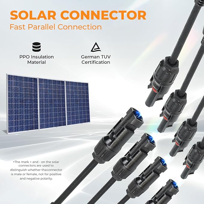 Solar Panel Connector 2 to 1 Solar Splitter 2 Way 1000V Y Branch Cable 1 to 2 Solar Panel Parallel Connectors Parallel Adapter (5 Pair 2 to 1)