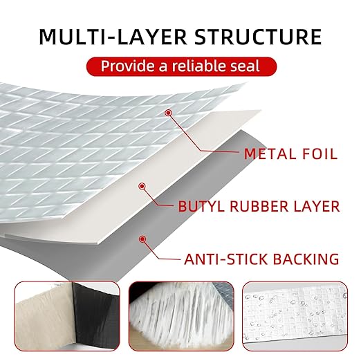 WELSTIK Aluminum Foil Butyl Tape, Waterproof Silver Aluminum Tape for Roof and Leak Repair, for RV Repair, Window, Glass, Silicone, & EDPM Patching, and Pipe Sealing, 2 inch x 33 feet
