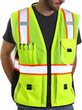 Dib Safety Reflective Vest Yellow Mesh, High Visibility Vest with Pockets and Zipper, ANSI Class 2 Heavy Duty, Made with 3M Reflective Tape, S