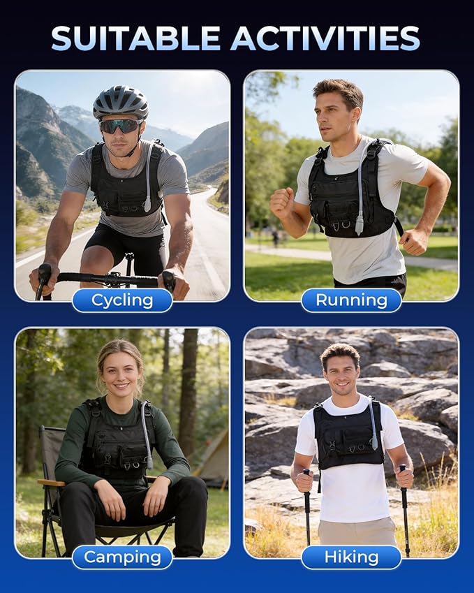 Running Vest with 2L Water Bladder, Hydration Backpack with Adjustable Straps, Lightweight & Breathable Design, Reflective Chest Pack for Men & Women, Ideal for Running and Cycling