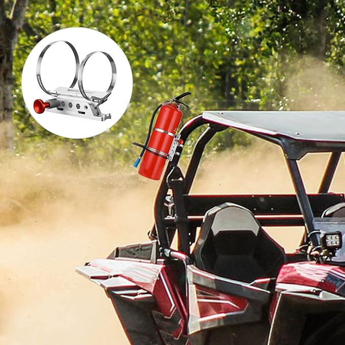 Universal Fire Extinguisher Mount, Aluminum Quick Release Roll Bar Fire Extinguisher Bracket Holder with 8 Clamps Compatible with Jeep Wrangler JK TJ JL JKU Polaris RZR Ranger UTV, Silver