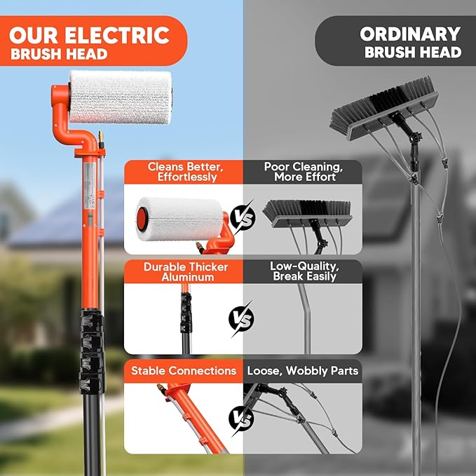 Electric Solar Panel Cleaning Brush: 20FT Adjustable Water Fed Pole Solar Panel Cleaning Kit with 23FT Water Pipe - Versatile Photovoltaic Brush for Solar Panels, Windows, Roofs