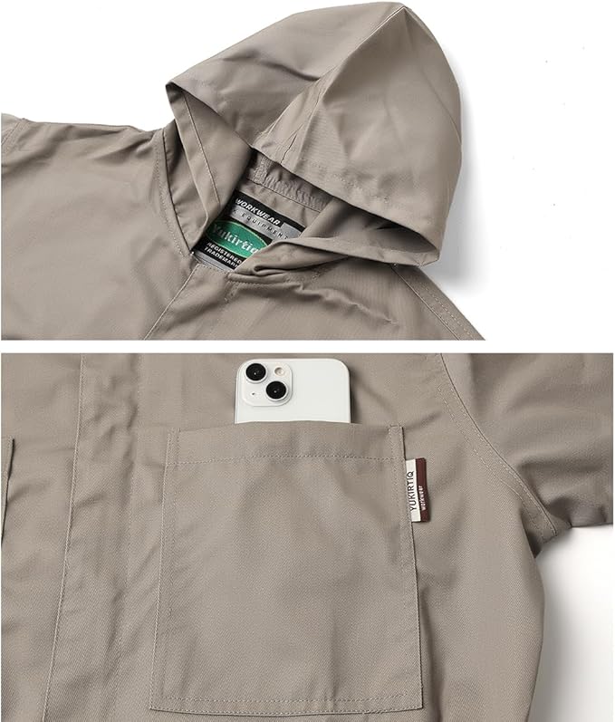 Men's Long Sleeve Zip-Front Coverall Lightweight Work Coveralls Mechanic Overall Jumpsuit with Hood