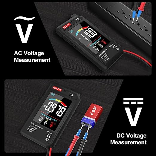 T3 Smart Digital Multimeter, Ultra-Thin Rechargeable Voltmeter with 3.2" Color LCD, Auto-Ranging 600V AC/DC Tester for Resistance NCV Live Wire Detection