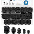 TICONN 52 Pcs IP68 Waterproof Cable Gland Kit Nylon NPT Adjustable Cable Connectors Assortment 1/4” 3/8” 1/2” 3/4” 1“ for Waterproof Junction Box Wire Pannel (Black, 52 Pcs)