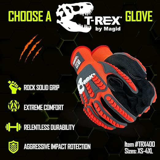 MAGID T-REX Flex Series Sandy Nitrile Coated Knit Impact Gloves, 12 Pairs, 10/XL, TRX400