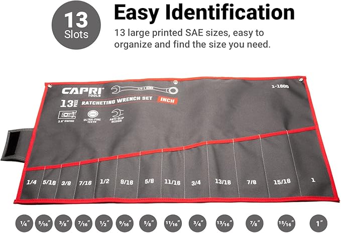 Capri Tools Wrench Roll Up Pouch Standard Pockets