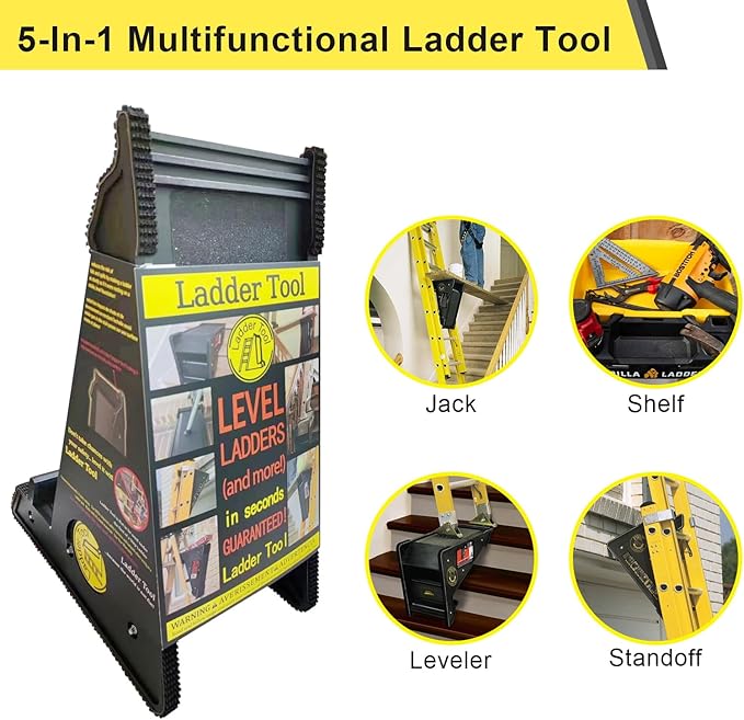 Ladder Leveler,Ladder Jacks,Ladder Stabilizer Tool with Storage Easy to Use for All Surfaces and Uneven Ground