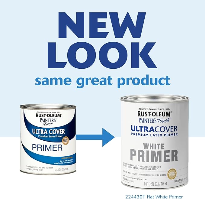 Rust-Oleum Brush On Paint 224430T Painter's Touch Latex, Quart, Acrylic Flat White Primer, 32 Fl Oz (Pack of 1)