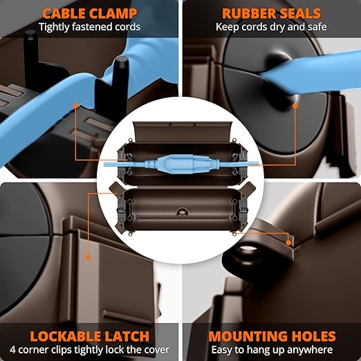QUOBAS 2 Pack Small Outdoor Extension Cord Cover, Waterproof Electrical Box for Outdoor Outlets, Plugs, Holiday Christmas Lights, Power Tools，Brown