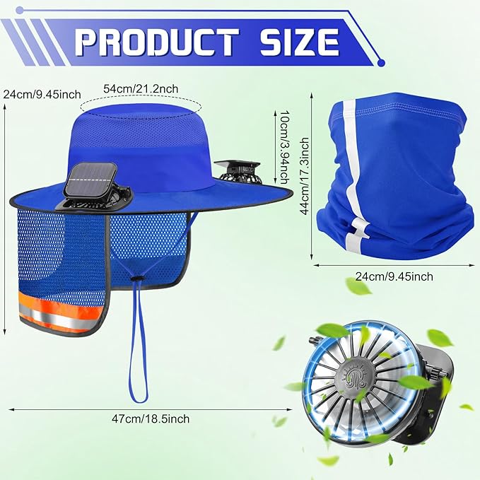 Solar Fan Hat for Men Women Sun Wide Brim Fishing Hat with Dual Power Ice Silk Neck Cover Reflective Design