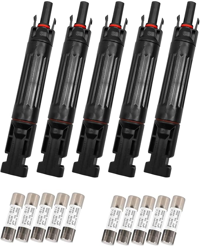 5 Pcs 10A Solar Fuse Holder Inline with Male and Female Connector for Solar Panel and Solar Controller, IP68 Waterproof Solar Fuse Connector with 10 Fuse
