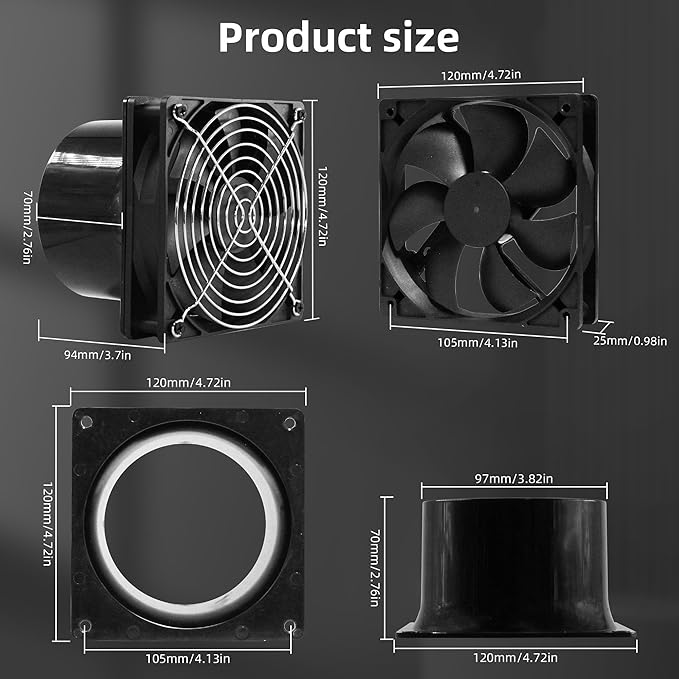 120mm 12V Axial Exhaust Duct Fan with 4" Flange Adapter Variable Speed Controller Moisture-Proof for 3D Printer Enclosure Laser Engraver Soldering Fume Extractor Grow Tents & Workshop Ventilation