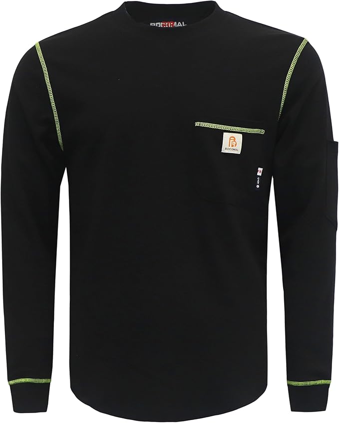 BOCOMAL FR Shirts for Men Lightweight Crew Long Sleeve Flame Resistant/Fire Retardant Shirt…