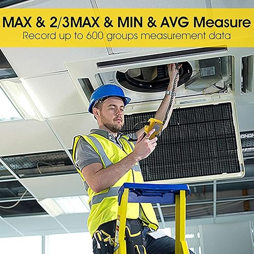 Kethvoz HVAC Anemometer CFM Wind Speed Meter, Digital Airflow Tester Measure Air Velocity Volume Temperature for AC System, Industrial Anemometro with Backlight MAX MIN AVG Data Storage KE-846A