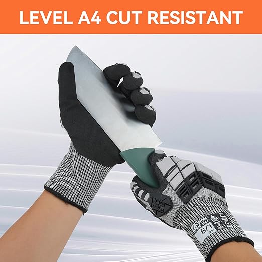 Safety Work Gloves, Impact Gloves for Men Women, Cut Resistant Non-Slip Heavy Duty Gloves with Nitrile Grip, Touch Screen Glove with Impact Protection for Mechanic Construction, X-Large, Grey