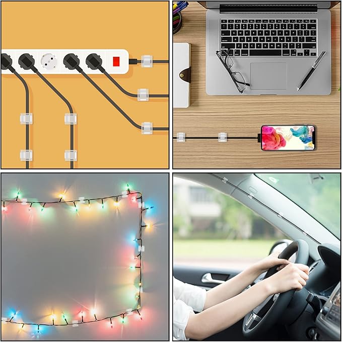 65Pcs Cable Clips, Adhesive Cable Organizer Cord Holder Wire Clip Wire Management Self Adhesive Hooks Wire Holder for Office, Home(Transparent, 65PCS-Large)