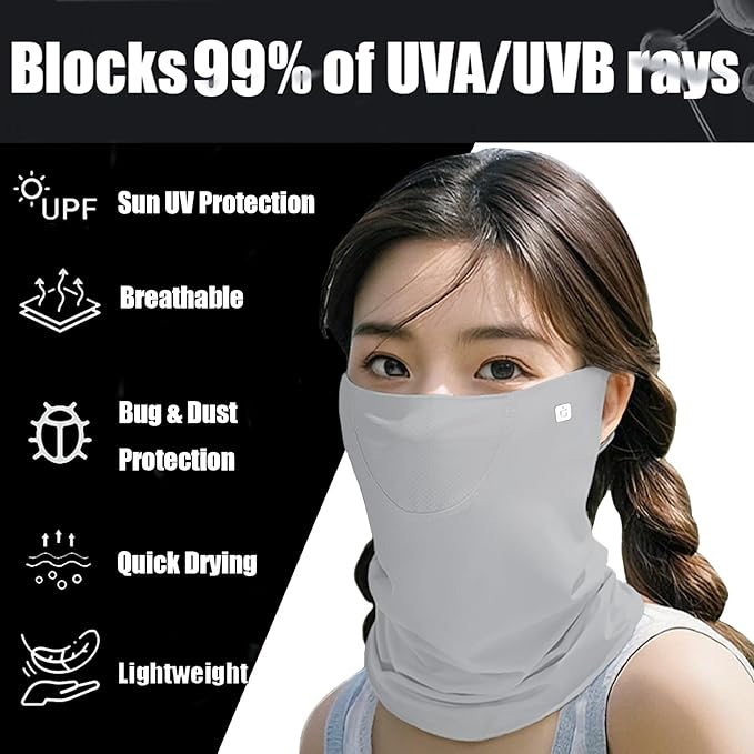 UPF 50+ Breathable Cooling Face Cover Sun UV Protection Earloop Neck Gaiter Scarf for Golf, Hiking, Fishing & Outdoors