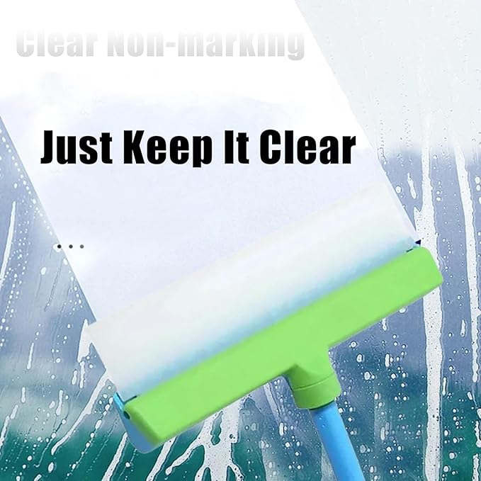 Recyclable Silicone Window Squeegee Kit, Window Cleaning Kit, Glass Cleaning Tools with Silicone Squeegee & Microfiber Scrubber for Shower Glass Mirror Door Car (Blue)