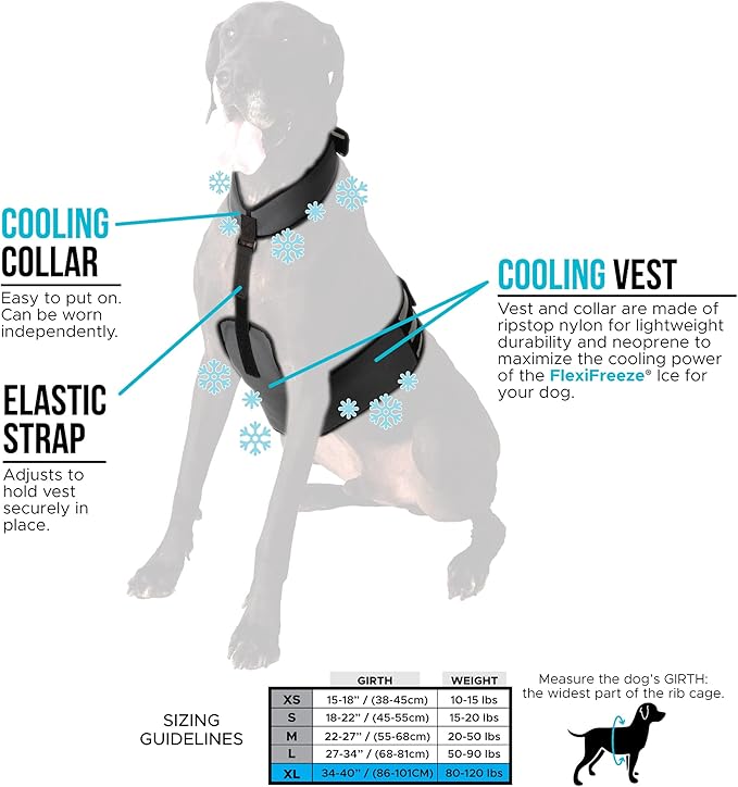 CoolerDog Dog Cooling Vest & Cooling Collar – Ice Vest for Hot Weather Heat Relief, Re-Freezable Pure Water Inserts (X-Large 34”–40” Girth)