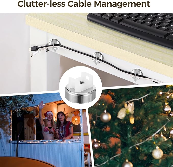 Magnetic Cable Zip Tie Mounts Kit, 25 Pcs Holders with 100 Pcs Cable Ties, Heavy-Duty Magnetic Wire Management for Desk, Office, Home, Automotive, Marine, Multipurpose Cable Clips Organizers, Silver
