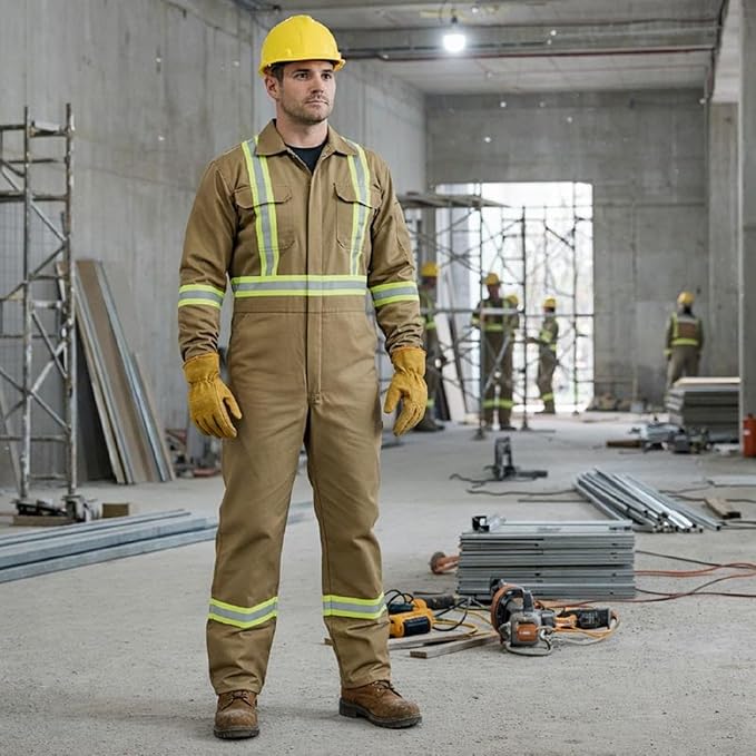 Just In Trend Safety Hi Vis Coverall with Leg Zipper – 100% Cotton, 7 oz