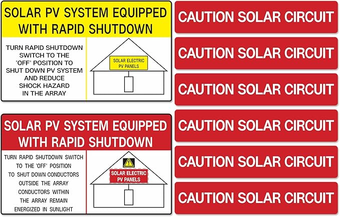 Solar PV Safety Installer Label Kit - Solar PV System Equipped with Rapid Shutdown, Photovoltaic Power Source, Caution Solar Circuit - Electrical Panel Safety Stickers (24 Pack)