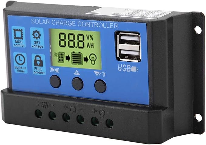 PWM Solar Charge Controller 12V/24V 20A LCD Display USB Port Solar Panel Battery Regulator Overload Protection for Street Light (YJSS-20A)