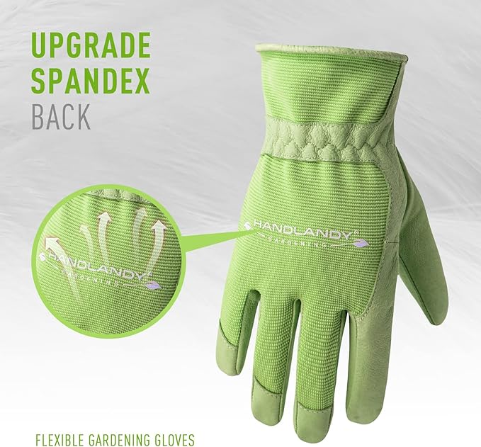 HANDLANDY Work Gloves for Women, Breathable Leather Gardening Glove for Yard Maintenance, Hand Protection with Touch Screen