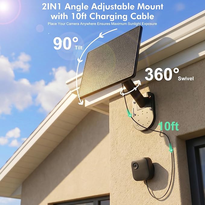 6W Solar Panel Charging Mount Compatible with Blink Outdoor 4 (4th Gen)/2k+/Outdoor XT3/XT2/XT, 360° Swivel + 90° Tilt Adjustable,IP67 Solar Charger, Internal Battery Power Supply for Blink Cam