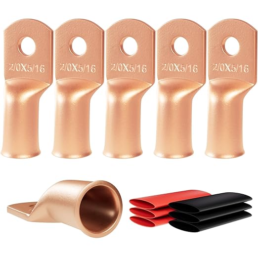 6pcs 2/0 Awg(00 Guage) - 5/16" (M8) Sanuke Wire Lugs Ring Terminal Connectors Ends Heavy Duty for Battery Cable Lug Wire Electrical Eyelets with 3:1 Dual Wall Adhesive Heat Shrink
