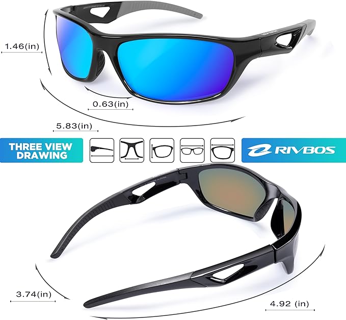 RIVBOS Polarized Sports Sunglasses Driving Sun Glasses Shades for Men Women Tr90 Frame for Cycling Fishing Running RB831