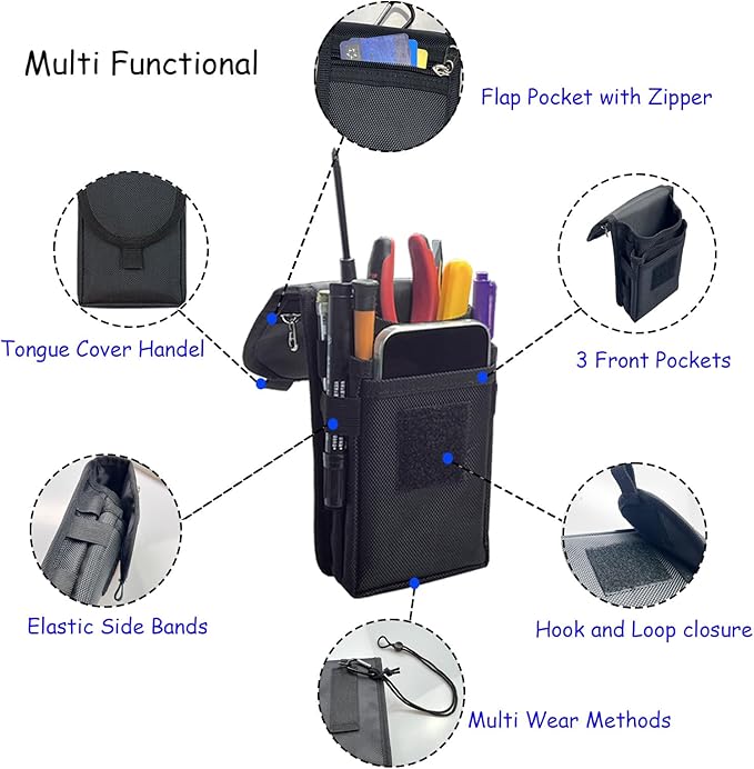 Belt Tool Pouch,Tactical Utility Pouch, Heavy-Duty Nylon EDC Multitool Organizer,Cell Phone Holder, Multi-Pockets Tool Holster Sheath Bag for Electricians Handymen Work Maintenance Dailylife Hiking