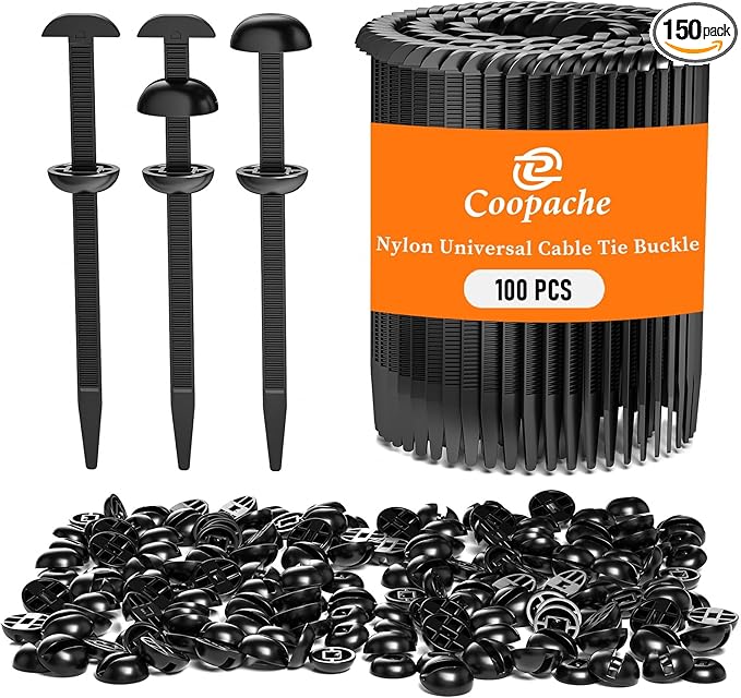 Coopache Nylon Universal Cable Tie Buckle for Car, Automotive Zipper Clips and Fasteners Heavy Duty, Upgraded Grip Auto Zip Ties Double-Sided Gear (Black 100 PCS)