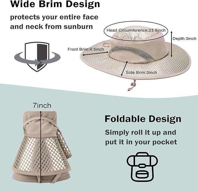Men Safari Sun Hat Wide Brim Boonie Fishing Cap with Adjustable Drawstring