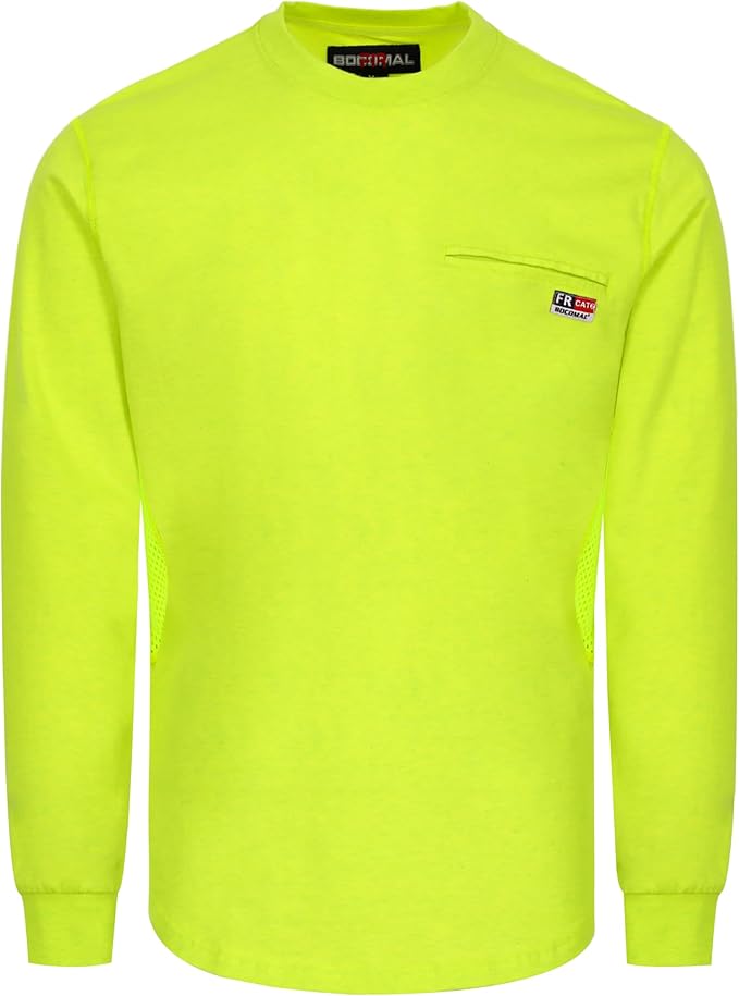 BOCOMAL FR Shirts for Summer Breathable Vented Design 6oz Heather Jersey Flame Resistant Long Sleeve Crew T Shirt