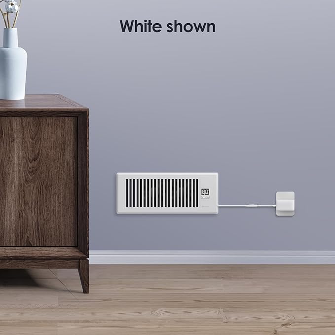 Quiet Register Booster Fan Fits 4" x 12" Register Holes, 10-Speed Smart Heating Cooling AC Vent Fan with Remote Control and Thermostat Control - White