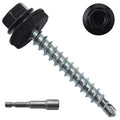 250pcs #10 x 1-1/2" Black Hex Head Self-Drilling Metal Roofing Screws, EPDM Washer, Colored Head, Sheet Metal Roof Screw with Hex Driver Bit