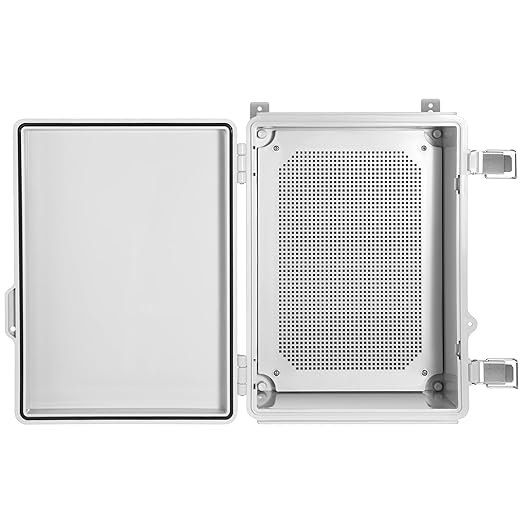 Waterproof Electrical Junction Box IP67 ABS Plastic Enclosure with Hinged Cover with Mounting Plate, Wall Brackets (Grey Cover, 14.6"×10.6"×5.9")