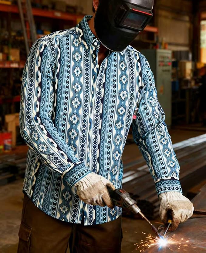 KONRECO FR Shirts for Men 100% Cotton 6.5oz Fire Resistant Lightweight Men's Plaid Work Shirts