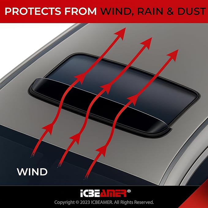 [Upgraded 2025] ICBEAMER 37.8" 980mm Sunroof Wind Deflector,Universal Fit Tinted Moonroof Visor for Deflecting Noise, Rain and Windy Weather, Car Accessories Sun Shade Dark Smoke Smooth/Waterproof