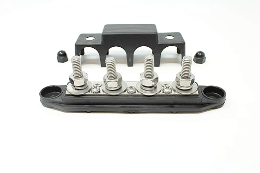 4 Post Power Distribution Block Bus Bar Pair with Cover - Made in The USA - 250 Amp Rating – Marine Bus Bar, Automotive, and Solar Wiring – Battery Terminal Distribution Block - (3/8” Black)